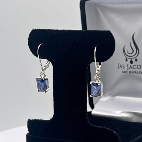 Beautiful 2ctw Emerald Cut Tanzanite Earrings in Sterling Silver - Picture 2 of 8